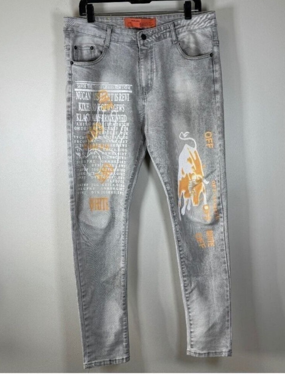 Off-White  c/o Virgil Abloh Main Label 2013 Orange Graphic Skinny Jeans size 36